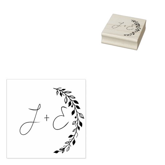 Elegant Floral Monogram Rubber Stempel (Gestempeld)