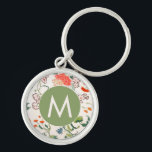 Elegant Floral Monogram Sleutelhanger<br><div class="desc">Elegant floral monogram is voorzien van een stijlvol  bloempatroon met aangepast monogram initiaal in het voorjaar groen medaillon.</div>