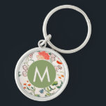 Elegant Floral Monogram Sleutelhanger<br><div class="desc">Elegant floral monogram is voorzien van een stijlvol  bloempatroon met aangepast monogram initiaal in het voorjaar groen medaillon.</div>