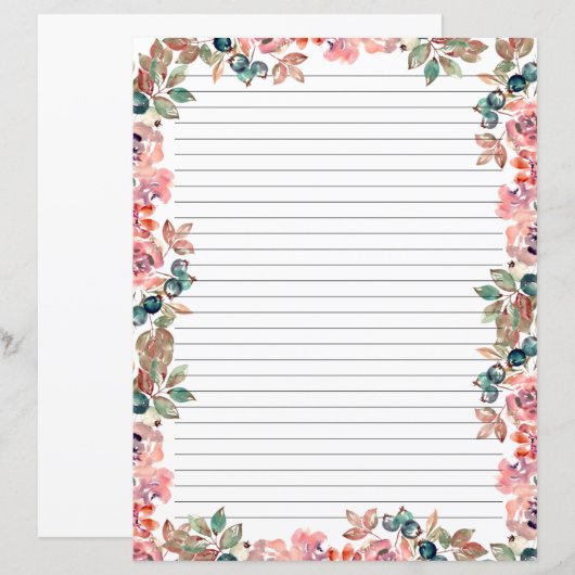 Elegant Floral Monogram Stationery Paper (Voorkant / Achterkant)