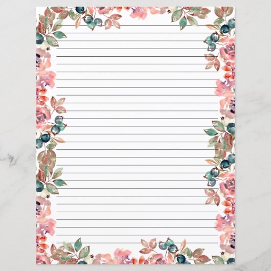 Elegant Floral Monogram Stationery Paper (Voorkant)