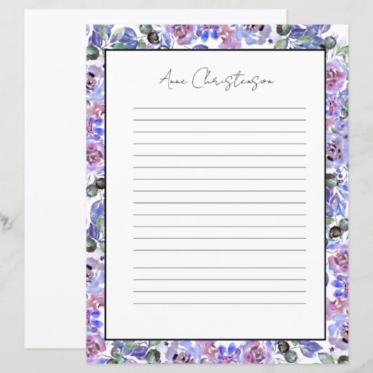 Elegant Floral Monogram Stationery Paper (Voorkant / Achterkant)