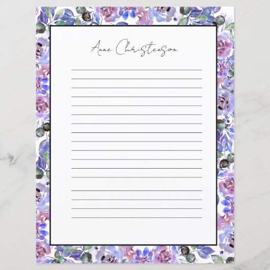 Elegant Floral Monogram Stationery Paper (Voorkant)