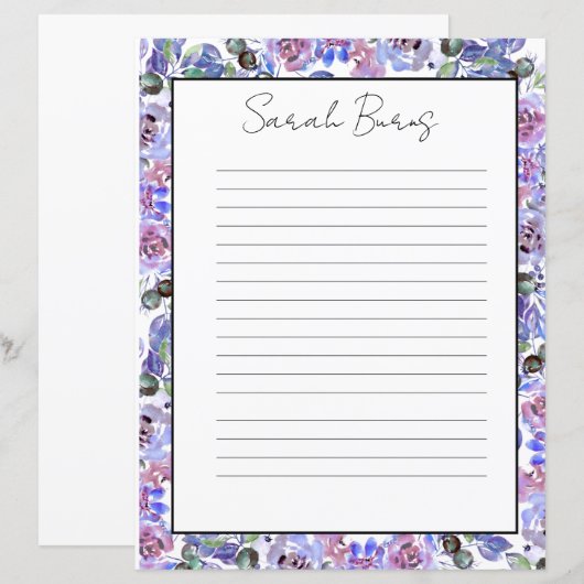 Elegant Floral Monogram Stationery Paper (Voorkant / Achterkant)