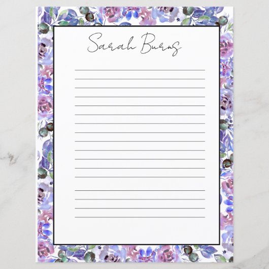 Elegant Floral Monogram Stationery Paper (Voorkant)