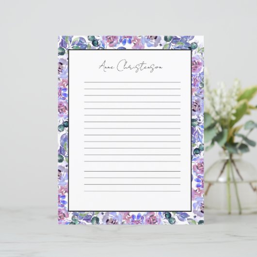 Elegant Floral Monogram Stationery Paper (Staand voorkant)