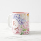 Elegant Floral Monogram Tweekleurige Koffiemok (Voorkant links)
