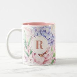 Elegant Floral Monogram Tweekleurige Koffiemok