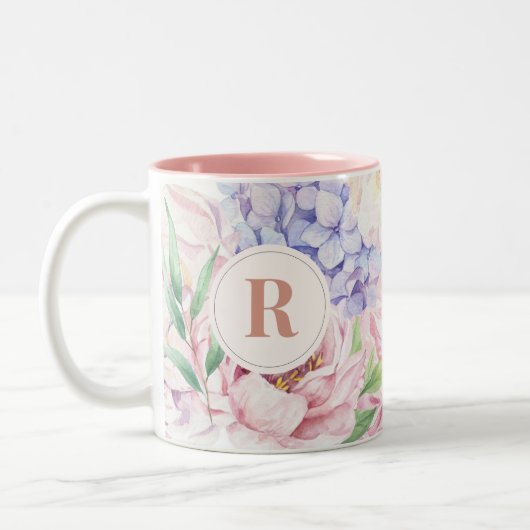 Elegant Floral Monogram Tweekleurige Koffiemok (Links)