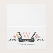 Elegant  Floral Monogram Visitekaartje (Buitenkant ongevouwen)