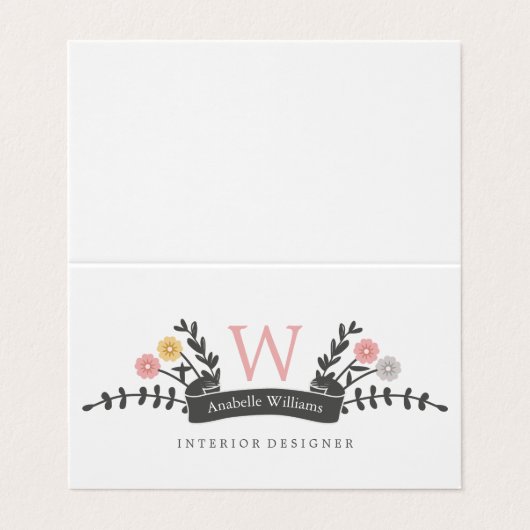 Elegant Floral Monogram Visitekaartje (Buitenkant ongevouwen)