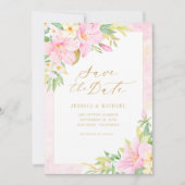 Elegant Floral Monogram Waterverf Botanische Roze Save The Date (Voorkant)