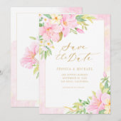 Elegant Floral Monogram Waterverf Botanische Roze Save The Date (Voorkant / Achterkant)