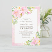 Elegant Floral Monogram Waterverf Roze bruiloft Kaart (Staand voorkant)