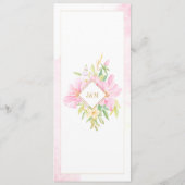 Elegant Floral Monogram Waterverf Roze bruiloft Menu (Achterkant)
