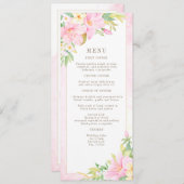 Elegant Floral Monogram Waterverf Roze bruiloft Menu (Voorkant / Achterkant)