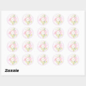 Elegant Floral Monogram Waterverf Roze bruiloft Ronde Sticker (Vel)