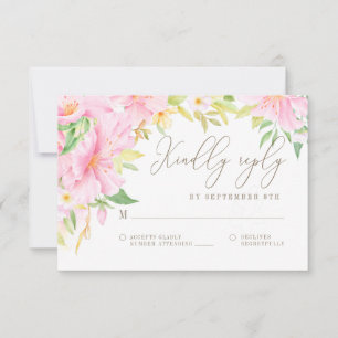 Elegant Floral Monogram Waterverf Roze bruiloft RSVP Kaartje