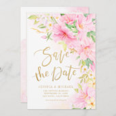 Elegant Floral Monogram Waterverf Roze bruiloft Save The Date (Voorkant / Achterkant)