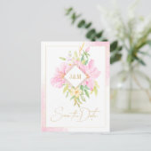 Elegant Floral Monogram Waterverf sparen de Datum Uitnodiging Briefkaart (Staand voorkant)