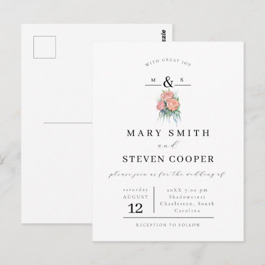 Elegant Floral Monogram Weddenschap Briefkaart (Voorkant / Achterkant)