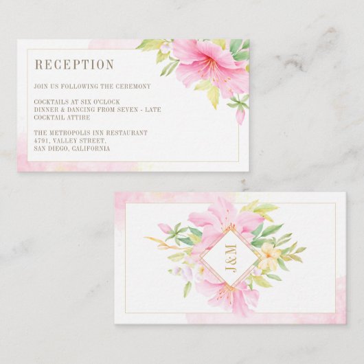 Elegant Floral Monogram Weddenschap Informatiekaartje (Voorkant / Achterkant)