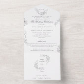 Elegant Floral Monogram Wedding All In One Uitnodiging (Binnen)