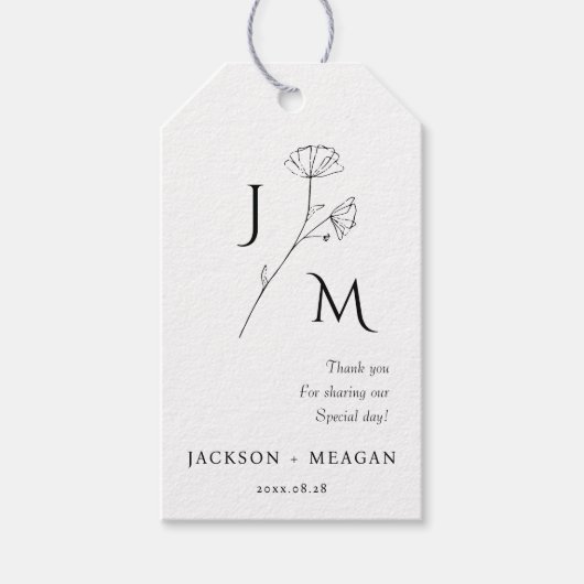 Elegant Floral Monogram Wedding Cadeaulabel (Voorkant)