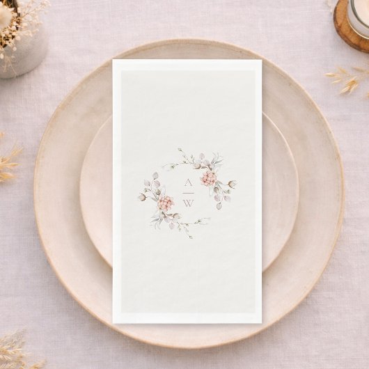 Elegant Floral Monogram Wedding Guest Towel Servet