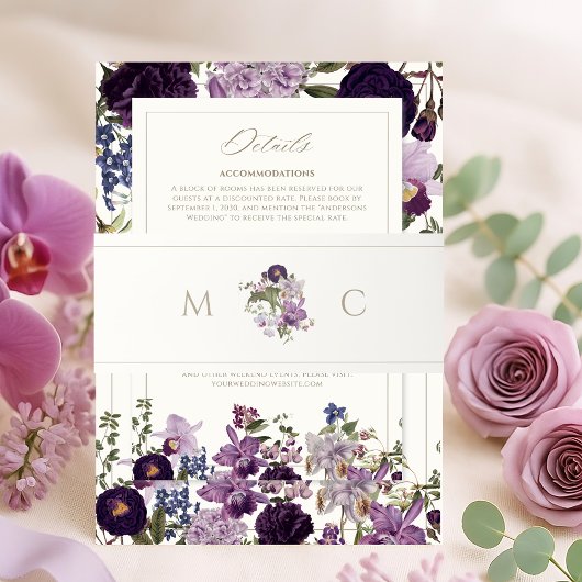 Elegant Floral Monogram Wedding Uitnodigingen Wikkel