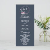 Elegant Floral Monogrammed Blue Wedding Programme (Staand voorkant)
