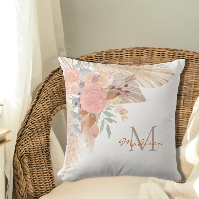 Elegant Floral Monogrammed Kussen (Creator heeft geüpload)