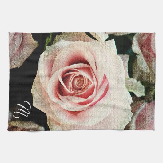 Elegant Floral Monogrammed Theedoek (Horizontaal)