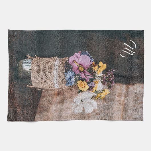 Elegant Floral Monogrammed Theedoek (Horizontaal)