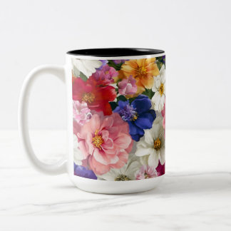 Elegant Floral Mug – Botanical Flower Print Coffee Tweekleurige Koffiemok