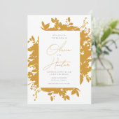 Elegant Floral Mustard Yellow QR Code Weddenschap Kaart (Staand voorkant)