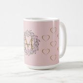Elegant Floral Name Initiaal Monogram Pink Black Koffiemok (Voorkant rechts)
