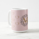 Elegant Floral Name Initiaal Monogram Pink Black Koffiemok (Voorkant links)