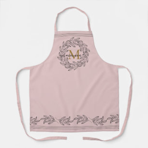 Elegant Floral Name Initiaal Monogram Pink Black Schort