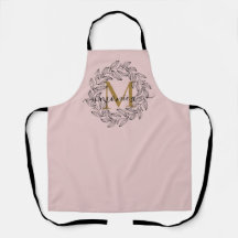 Elegant Floral Name Initiaal Monogram Pink Black