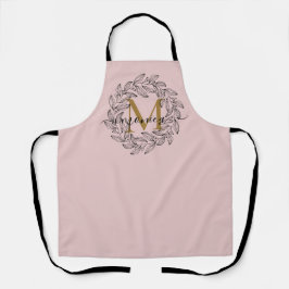 Elegant Floral Name Initiaal Monogram Pink Black Schort