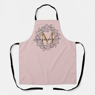 Elegant Floral Name Initiaal Monogram Pink Black Schort