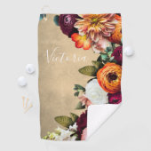 Elegant Floral Name Script Gepersonaliseerd Rustic Golfhanddoek (Insitu)