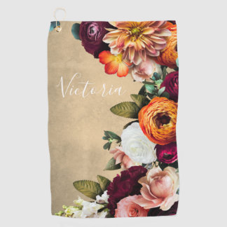 Elegant Floral Name Script Gepersonaliseerd Rustic Golfhanddoek
