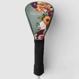 Elegant Floral Name Script Gepersonaliseerd Sage G Golfheadcover