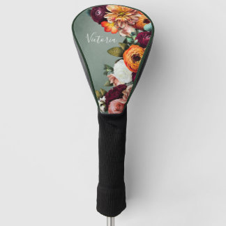 Elegant Floral Name Script Gepersonaliseerd Sage G Golfheadcover