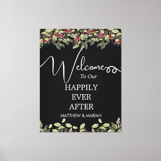 Elegant Floral Natuur Calligraphy Wedding Welcome Canvas Afdruk (Voorkant)