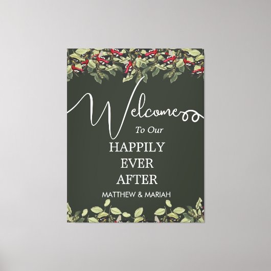 Elegant Floral Natuur Calligraphy Wedding Welcome Canvas Afdruk (Voorkant)