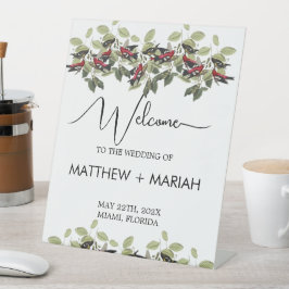 Elegant Floral Natuur Calligraphy Wedding Welcome Reclamebord Met Voetstuk