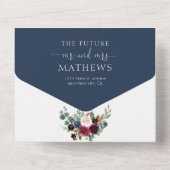 Elegant Floral Navy Blue Burgundy Wedding All In One Uitnodiging (Achterkant)